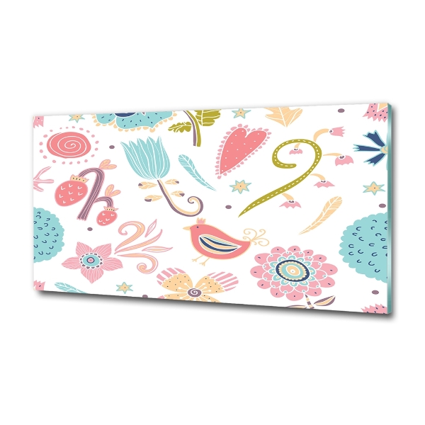 Impresión en cristal con acabado brillante horizontal Flores y pájaros