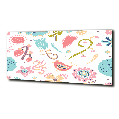 Impresión en cristal con acabado brillante horizontal Flores y pájaros