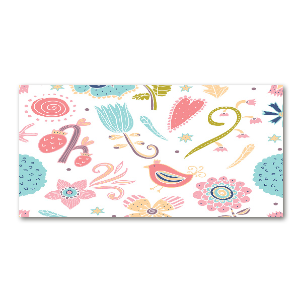 Impresión en cristal con acabado brillante horizontal Flores y pájaros