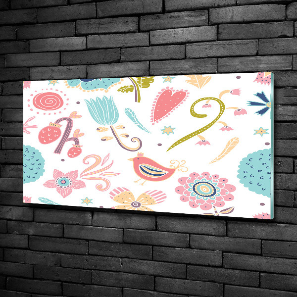 Impresión en cristal con acabado brillante horizontal Flores y pájaros