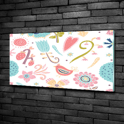 Impresión en cristal con acabado brillante horizontal Flores y pájaros