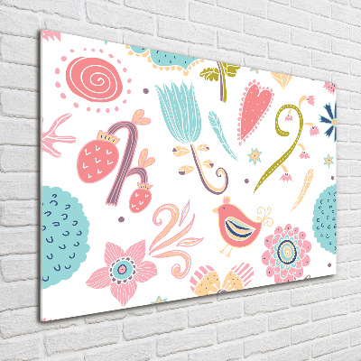 Impresión en cristal con acabado brillante horizontal Flores y pájaros