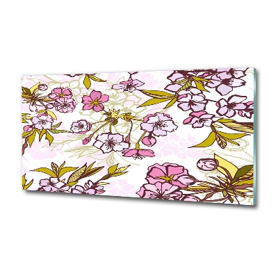 Cuadro decorativo de vidrio para salón horizontal flores de cerezo