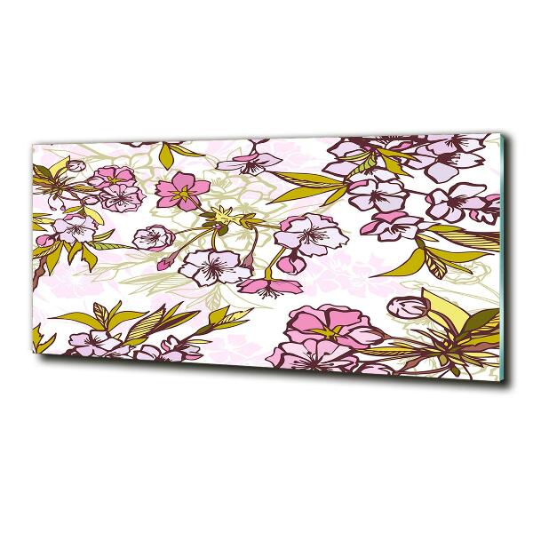 Cuadro decorativo de vidrio para salón horizontal flores de cerezo