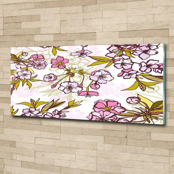 Cuadro decorativo de vidrio para salón horizontal flores de cerezo