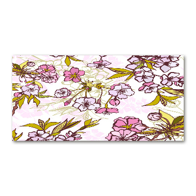 Cuadro decorativo de vidrio para salón horizontal flores de cerezo