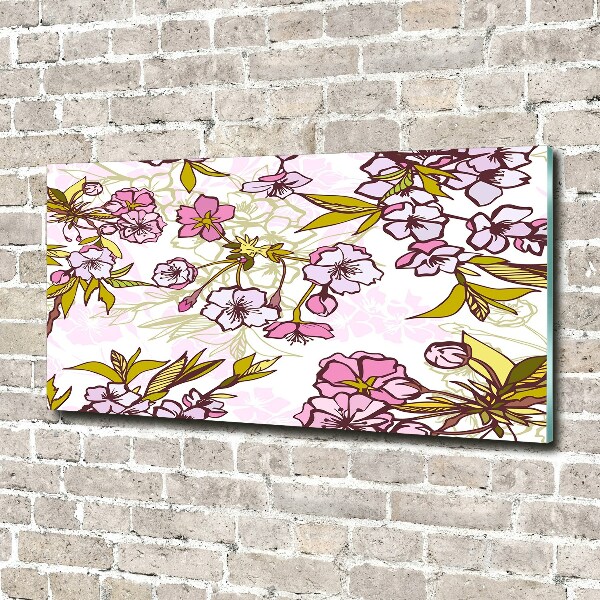 Cuadro decorativo de vidrio para salón horizontal flores de cerezo