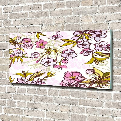 Cuadro decorativo de vidrio para salón horizontal flores de cerezo