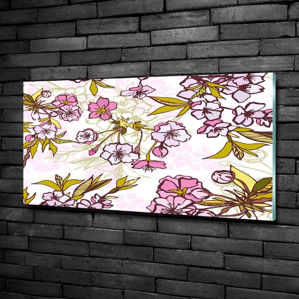 Cuadro decorativo de vidrio para salón horizontal flores de cerezo