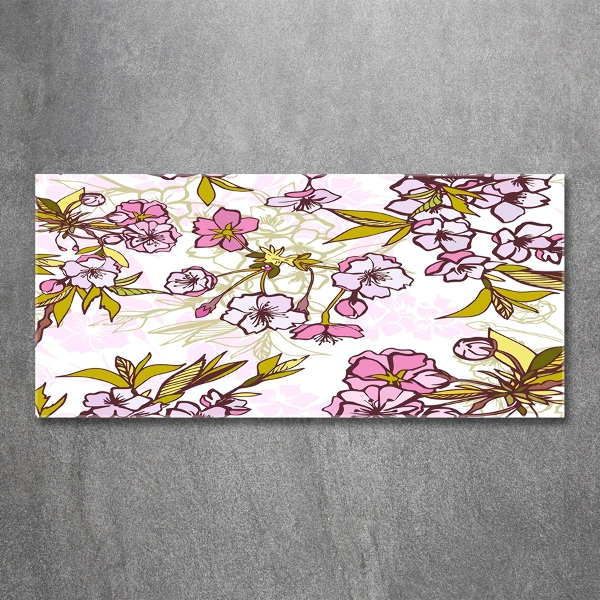 Cuadro decorativo de vidrio para salón horizontal flores de cerezo