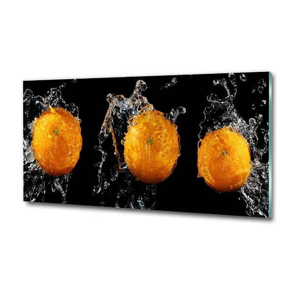 Cuadro decorativo de vidrio para salón horizontal Naranjas y agua