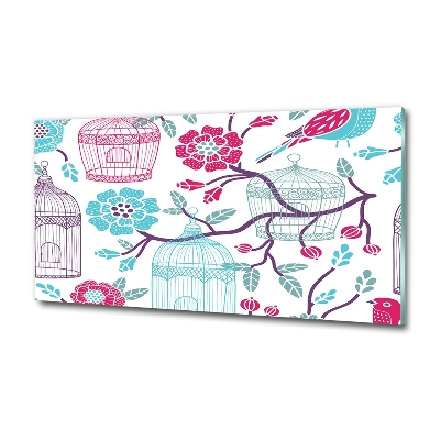 Cuadro decorativo de vidrio para salón horizontal Jaulas para pájaros