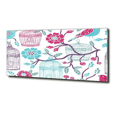 Cuadro decorativo de vidrio para salón horizontal Jaulas para pájaros