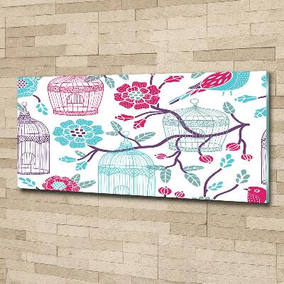 Cuadro decorativo de vidrio para salón horizontal Jaulas para pájaros