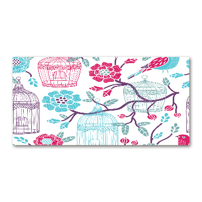Cuadro decorativo de vidrio para salón horizontal Jaulas para pájaros