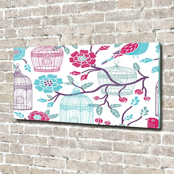 Cuadro decorativo de vidrio para salón horizontal Jaulas para pájaros