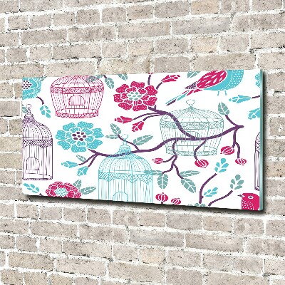 Cuadro decorativo de vidrio para salón horizontal Jaulas para pájaros