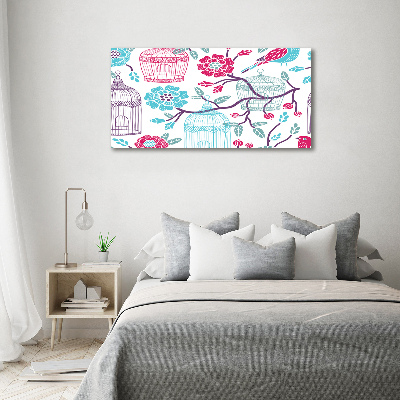 Cuadro decorativo de vidrio para salón horizontal Jaulas para pájaros