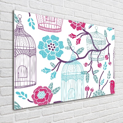Cuadro decorativo de vidrio para salón horizontal Jaulas para pájaros