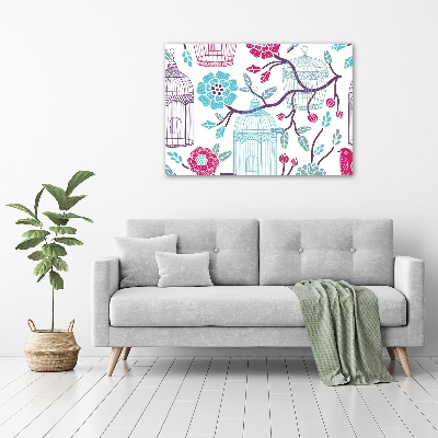 Cuadro decorativo de vidrio para salón horizontal Jaulas para pájaros