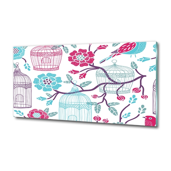 Cuadro decorativo de vidrio para salón horizontal Jaulas para pájaros