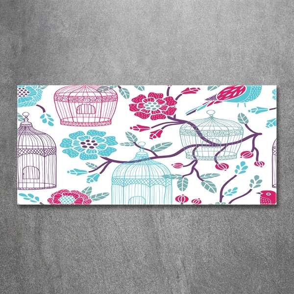 Cuadro decorativo de vidrio para salón horizontal Jaulas para pájaros