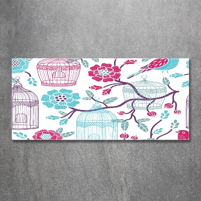 Cuadro decorativo de vidrio para salón horizontal Jaulas para pájaros