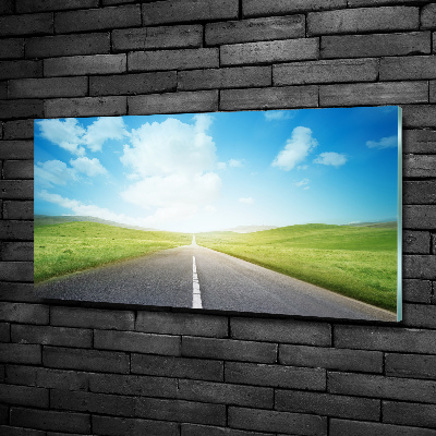 Cuadro decorativo de vidrio para salón horizontal El camino a través del prado