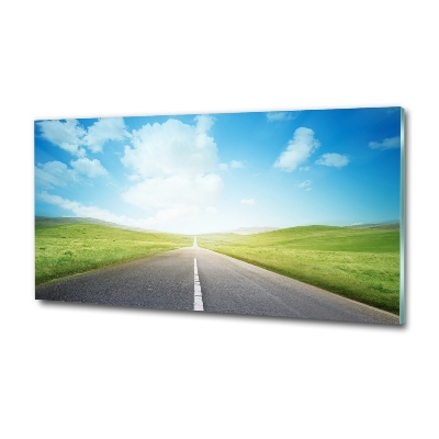 Cuadro decorativo de vidrio para salón horizontal El camino a través del prado