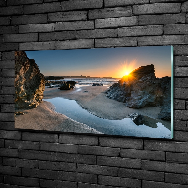 Cuadro de cristal templado moderno horizontal Rocas en la playa
