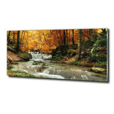 Impresión en cristal con acabado brillante horizontal Cascada en el bosque