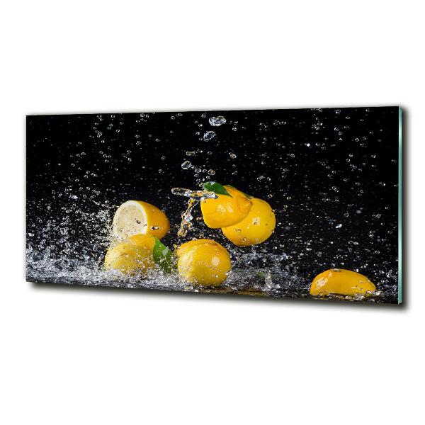 Cuadro de cristal templado moderno horizontal Limones y agua