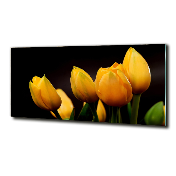 Cuadro de cristal templado moderno horizontal tulipanes amarillos