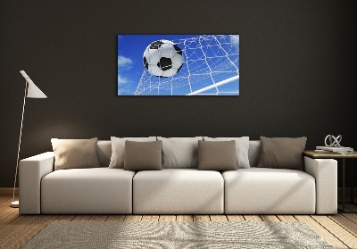 Cuadro decorativo de vidrio para salón horizontal El balón está en la portería.