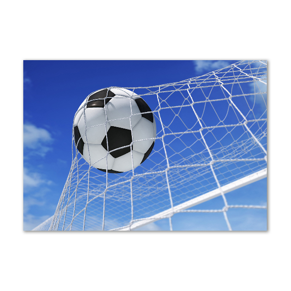 Cuadro decorativo de vidrio para salón horizontal El balón está en la portería.