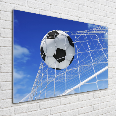Cuadro decorativo de vidrio para salón horizontal El balón está en la portería.