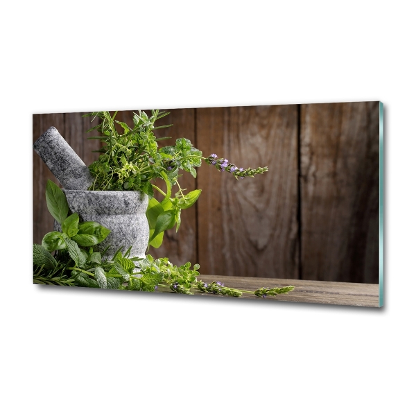 Foto en cristal de alta calidad con impresión uv horizontal Hierbas en un mortero