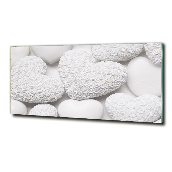 Cuadro de cristal templado moderno horizontal Fondo de corazón blanco