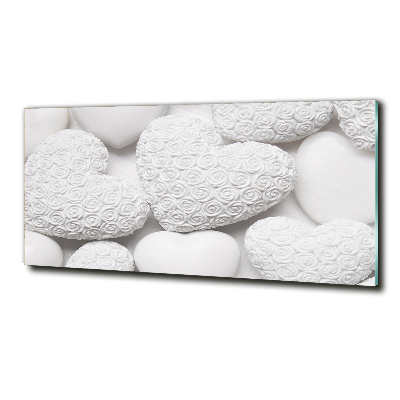 Cuadro de cristal templado moderno horizontal Fondo de corazón blanco