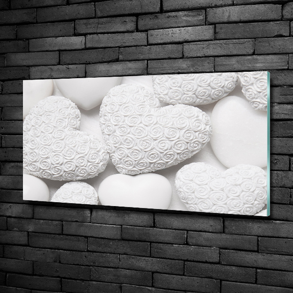 Cuadro de cristal templado moderno horizontal Fondo de corazón blanco