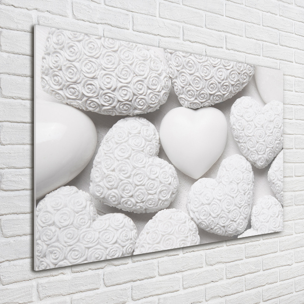 Cuadro de cristal templado moderno horizontal Fondo de corazón blanco