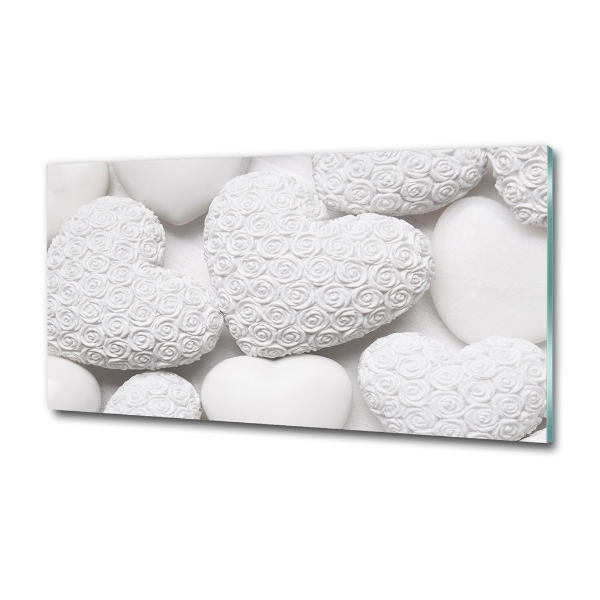 Cuadro de cristal templado moderno horizontal Fondo de corazón blanco