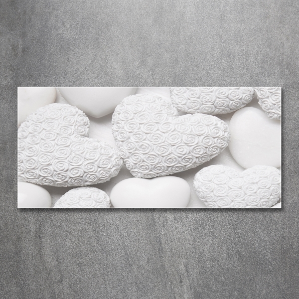 Cuadro de cristal templado moderno horizontal Fondo de corazón blanco