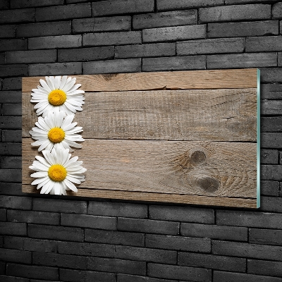 Cuadro decorativo de vidrio para salón horizontal Madera de margaritas
