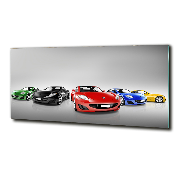 Cuadro decorativo de vidrio para salón horizontal Coches coloridos
