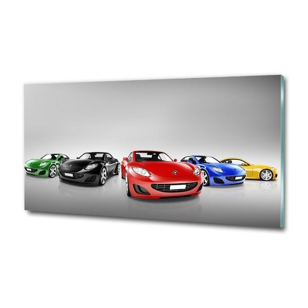 Cuadro decorativo de vidrio para salón horizontal Coches coloridos