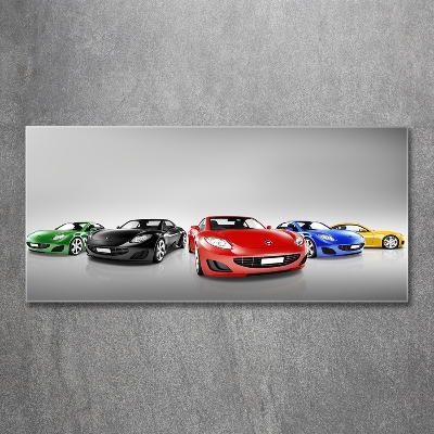 Cuadro decorativo de vidrio para salón horizontal Coches coloridos