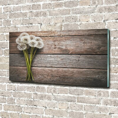 Cuadro decorativo de vidrio para salón horizontal madera de diente de león