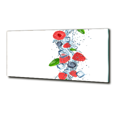 Cuadro decorativo de vidrio para salón horizontal Frutos del bosque con hielo