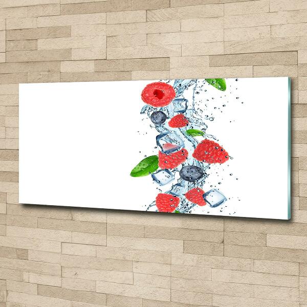 Cuadro decorativo de vidrio para salón horizontal Frutos del bosque con hielo